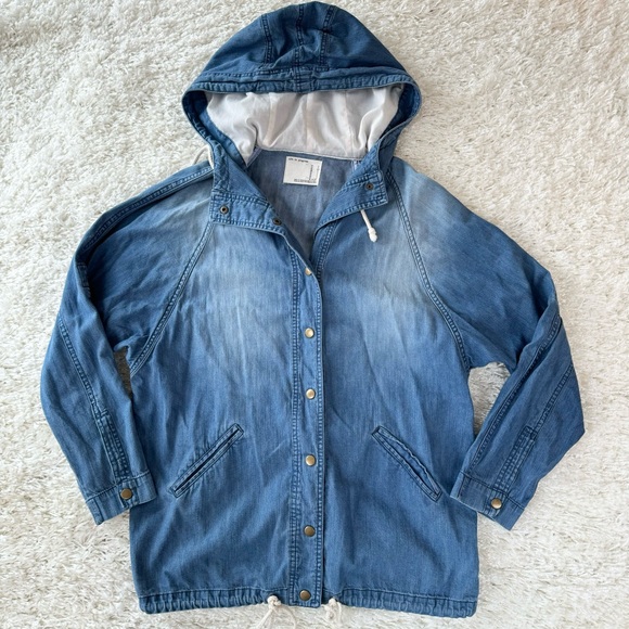 Life‎ in Progress Hooded Oversized Denim Jacket Sz Small - Picture 1 of 4